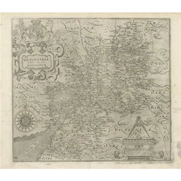 Antique Copper Engraved Map of Gloucestershire in England, 1637 | Chairish