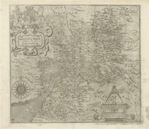 Antique Copper Engraved Map of Gloucestershire in England, 1637