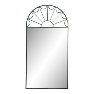 Hollywood Regency Palladian Top Verdigris Iron Mirror For Sale