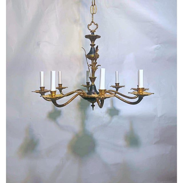 1930's Decorative Black and Bronze Chandelier For Sale - Image 11 of 11