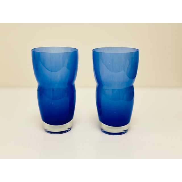 Cornflower Blue Vintage Dansk Rio Design Hand Blown Wavy Glass Tumblers - Set of 6 For Sale - Image 8 of 10