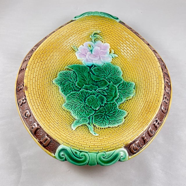 Adams & Bromley English Majolica Geranium Motto Bread Tray For Sale In Philadelphia - Image 6 of 12