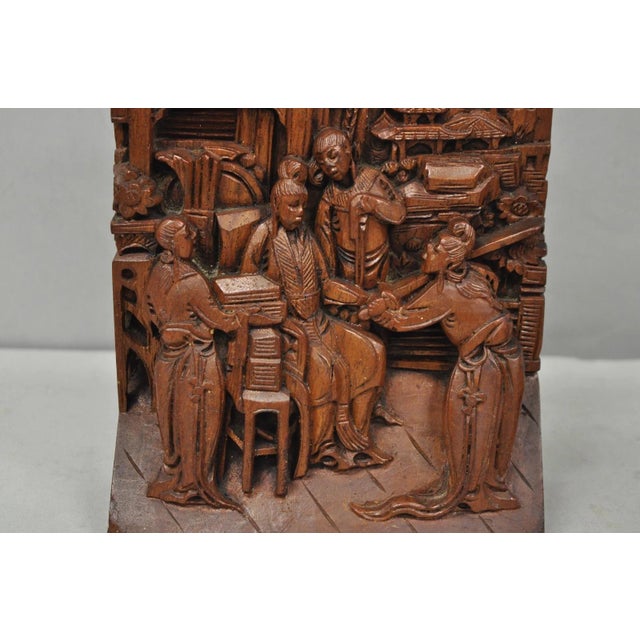 Wood Vintage Chinese Hand Carved Hard Wood Scholar Bookends by George Zee - A Pair For Sale - Image 7 of 18