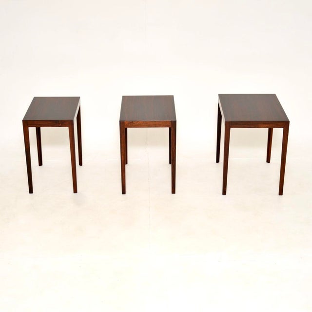A beautiful and extremely rare Danish vintage nest of three tables by Rosengren Hansen. They were made in Denmark and date...