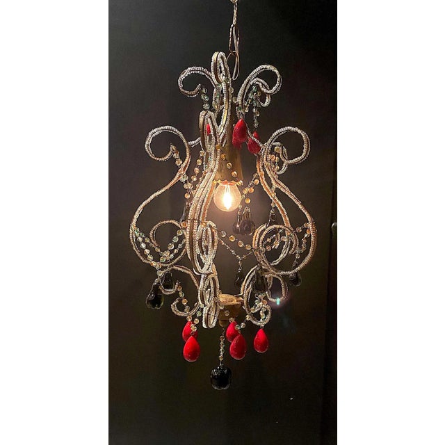 1950s Italian Hollywood Regency Pendant Light With Venetian Fruits & Beads For Sale In New York - Image 6 of 13