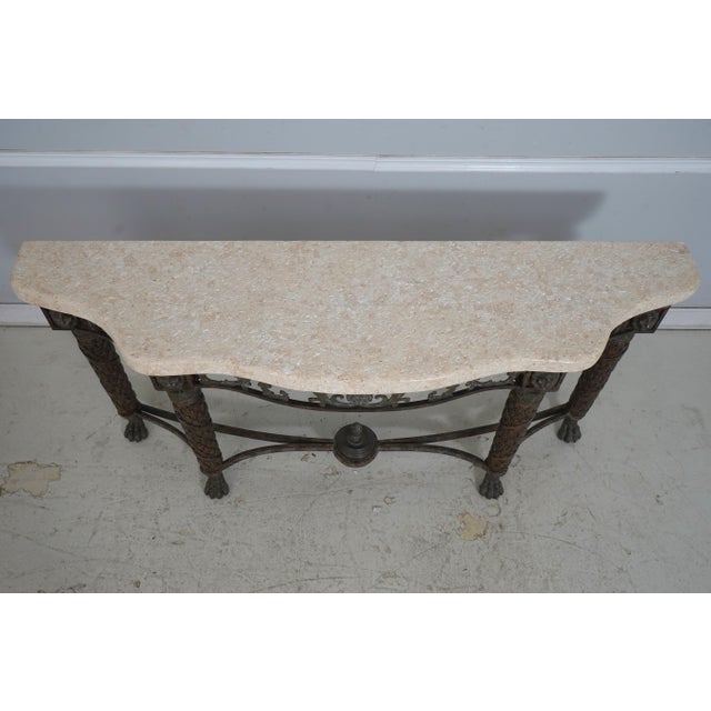 Traditional Maitland Smith Travertine Top Bronze Console Table For Sale - Image 3 of 15
