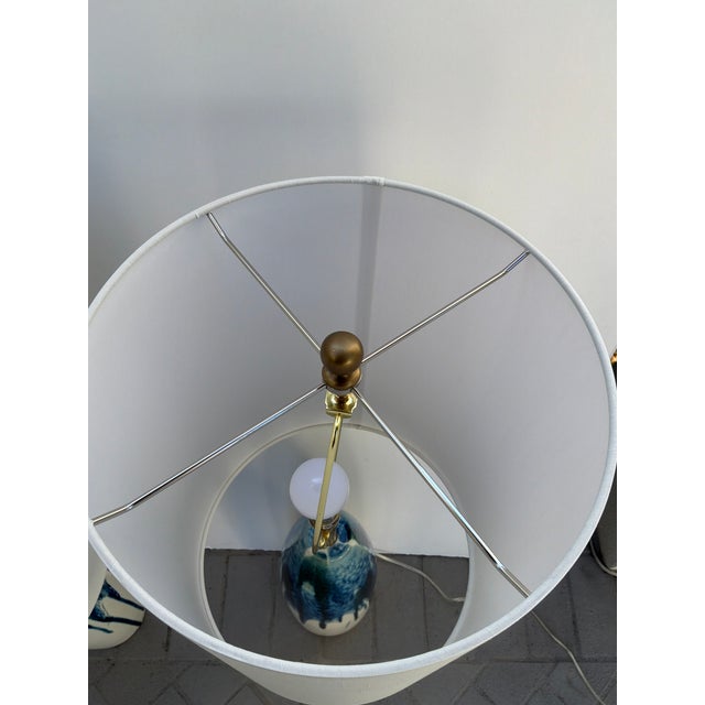 Mid Century Style White & Blue Drip Lamps - Pair. For Sale - Image 10 of 11