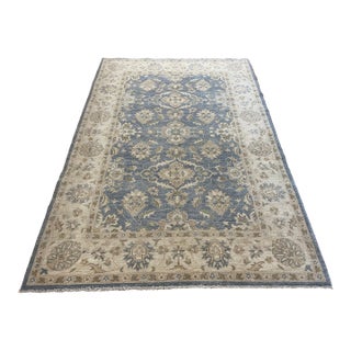 Serene Oushak‑Inspired Afghan Wool Rug in Soft Blue & Ivory — 6′2″ × 9′ For Sale