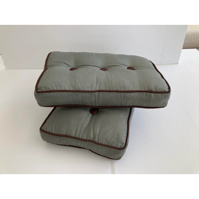 Modern Sage Green Rectangular Box Pillows With Buttons - A Pair For Sale In Los Angeles - Image 6 of 7