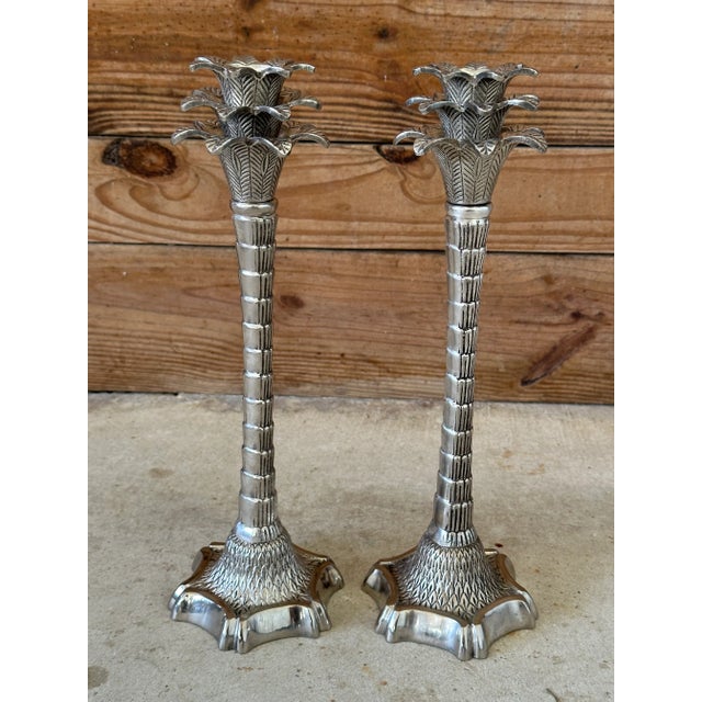 Pair of John Richard Silver Palm Tree Candlesticks Hollywood Regency For Sale - Image 12 of 13