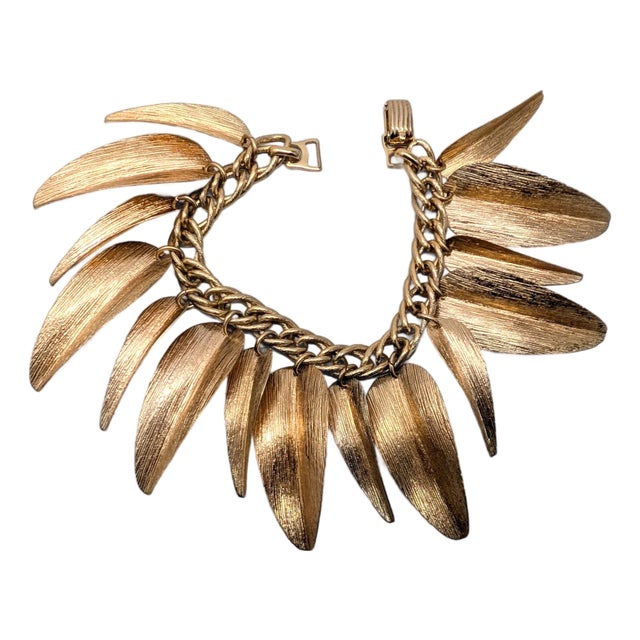 Vintage 1955-6 Signed Napier Doris Day "Willow" Goldtone Leaves Charm Bracelet For Sale