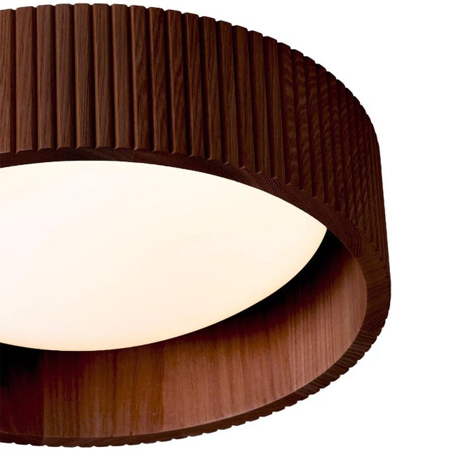 Brass Tambo Flush Mount Ceiling Light by Nova of California - Glass Diffuser, Weathered Brass, Dark Walnut, Dimmable, 14" For Sale - Image 8 of 14