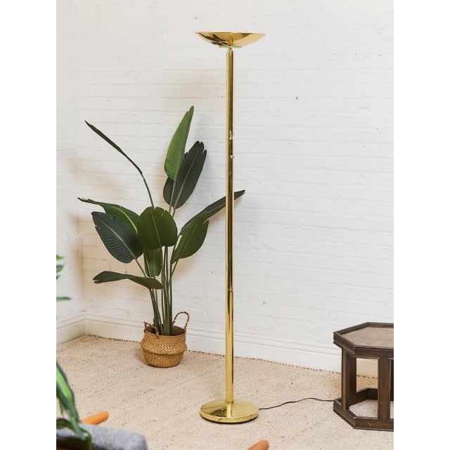 Metal Mid 20th Century Brass Torchiere Lamp For Sale - Image 7 of 7