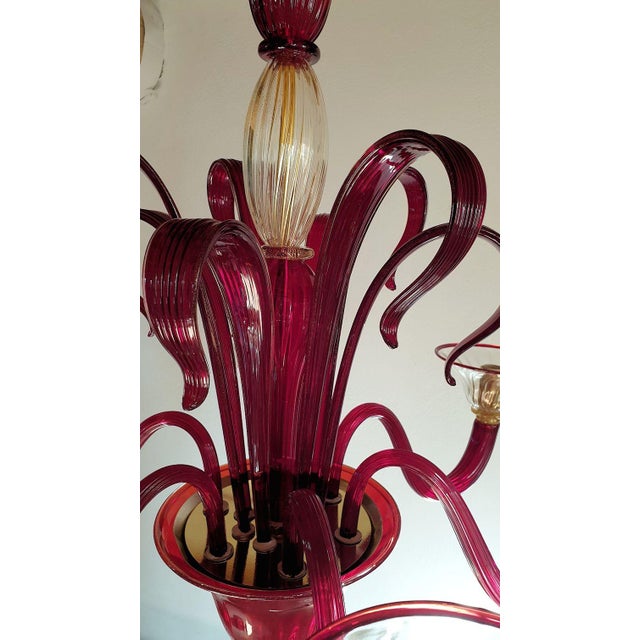 Red, Gold Neoclassical Murano Glass Chandelier 1960s For Sale - Image 10 of 12