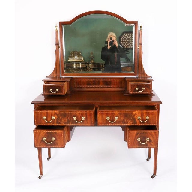 Antique Edwardian Mahogany Dressing Table & Mirror, 1900s For Sale - Image 13 of 18