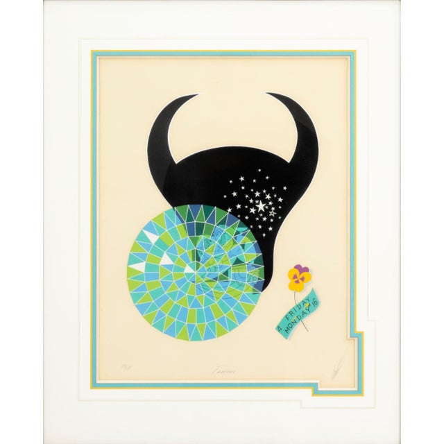 Art Deco Erte Taurus Screenprint 1982 Signed Art Deco Zodiac Series 298/350 For Sale - Image 3 of 9