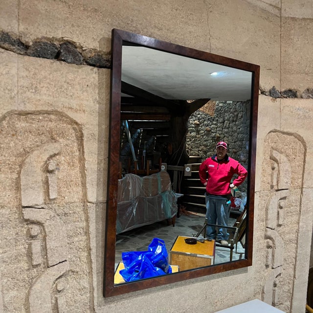1970s Wall Mirror Framed in Burlwood After Milo Baughman For Sale - Image 10 of 10