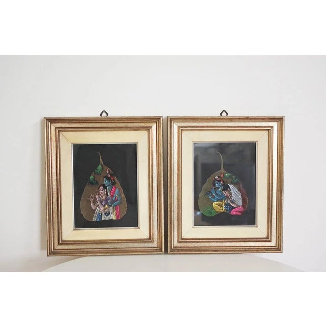 Indian Painted Leaves in Frames, 1970s, Set of 2 For Sale - Image 15 of 15
