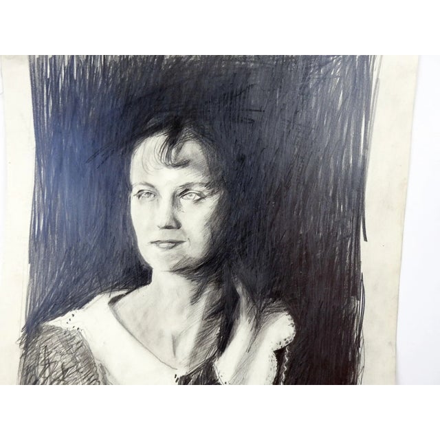 English Vintage Pencil Portrait Drawing by Marilyn Lanfear For Sale - Image 3 of 4