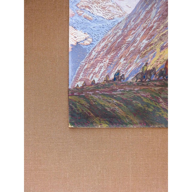 Antique circa 1910 serigraph on artist board landscape by Fred Grayson Sayre (1897-1939) California. Native Americans on...