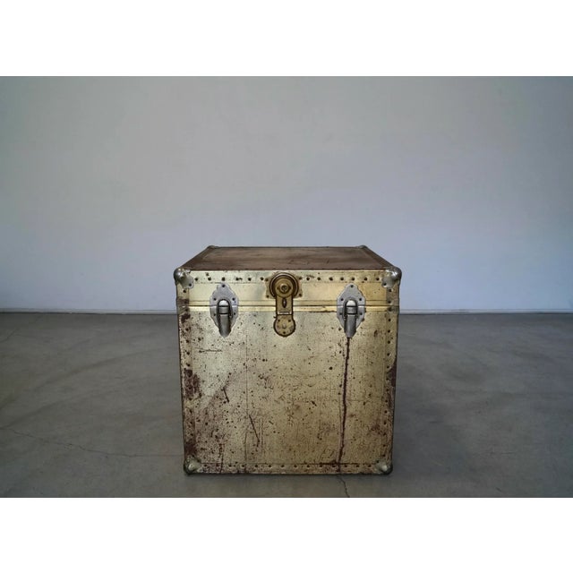 1960's Hollywood Regency Patinated Brass Campaign Cube Trunk