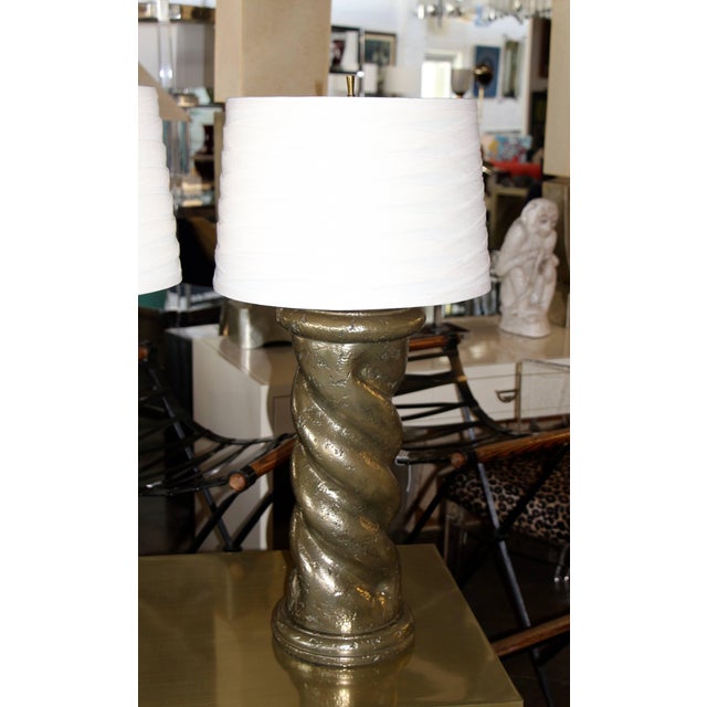 Metal Early 20th Century Bronze Metal Coated Plaster Rope Lamps in the Style of Michael Taylor - a Pair For Sale - Image 7 of 12