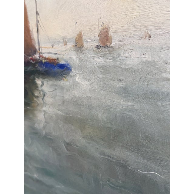 Ship Leaving Harbor Oil Painting For Sale - Image 11 of 11