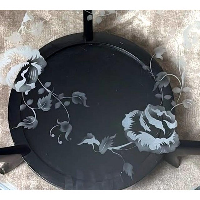 Mid 20th Century Paolo Buffa Style Black Ebonized Italian Art Deco Side Table Ground Glass Top For Sale - Image 10 of 18