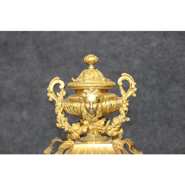 19th C. French Louis XVI Style Ormolu Clock Set by Deniere For Sale - Image 13 of 17