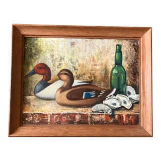 1950’s Vintage Rustic Duck Decoy Still Life Painting For Sale