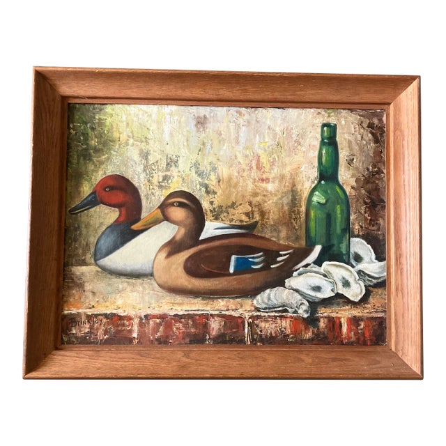 1950’s Vintage Rustic Duck Decoy Still Life Painting For Sale
