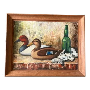 1950’s Vintage Rustic Duck Decoy Still Life Painting