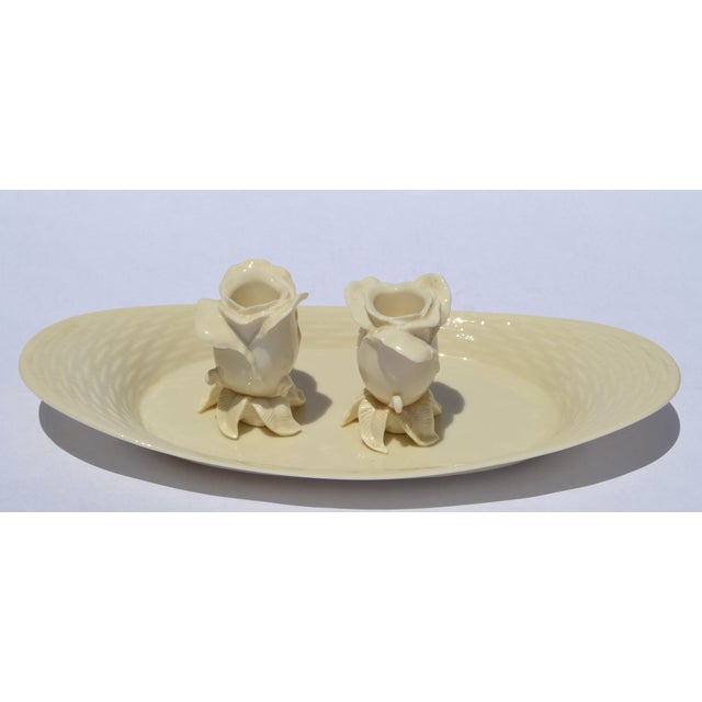 Figurative Mid-20th Century Lenox Rose Shaped Ceramic Fine Bone China Candle Holders, Pair For Sale - Image 3 of 13