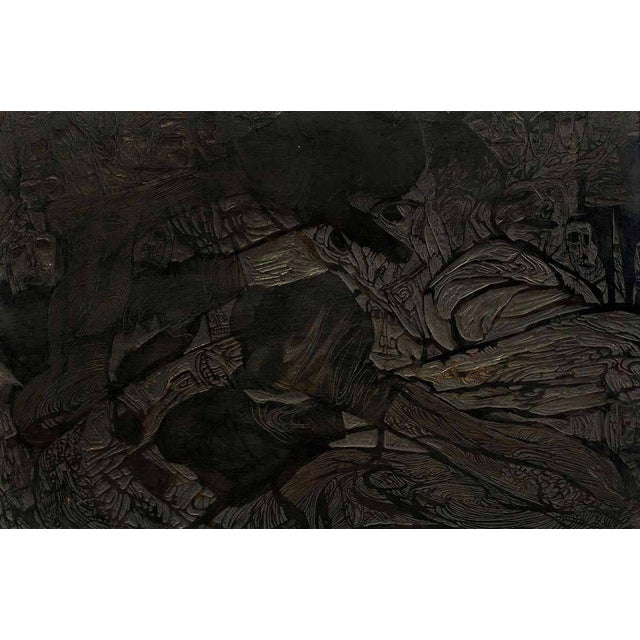 c. 1960's vintage woodblock "Boxing" by Jacob Landau, 1917-2001. Original carved woodblock for woodcut, framed relief...