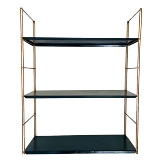 Mid-Century Modern Adjustable Brass and Metal Wall-Mounted Shelf, 1960s For Sale