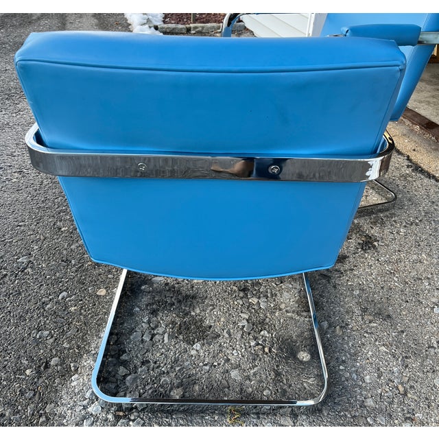 Milo Baughman 1970s Set of Mid-Century Modern Deep Blue Milo Baughman Thayer Coggin Cantilever Dining Chairs For Sale - Image 4 of 7