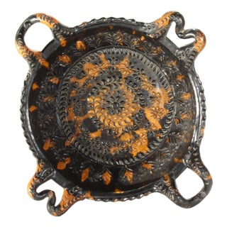 Circa 1900 Barrio De La Luz Puebla Pottery Bowl Tortoiseshell Glaze Barro Vidriado With Flower For Sale