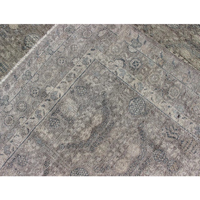 Fine Weave Distressed Tabriz Design Rug in Gray, Blue 9'11" X 13'9" For Sale - Image 12 of 12