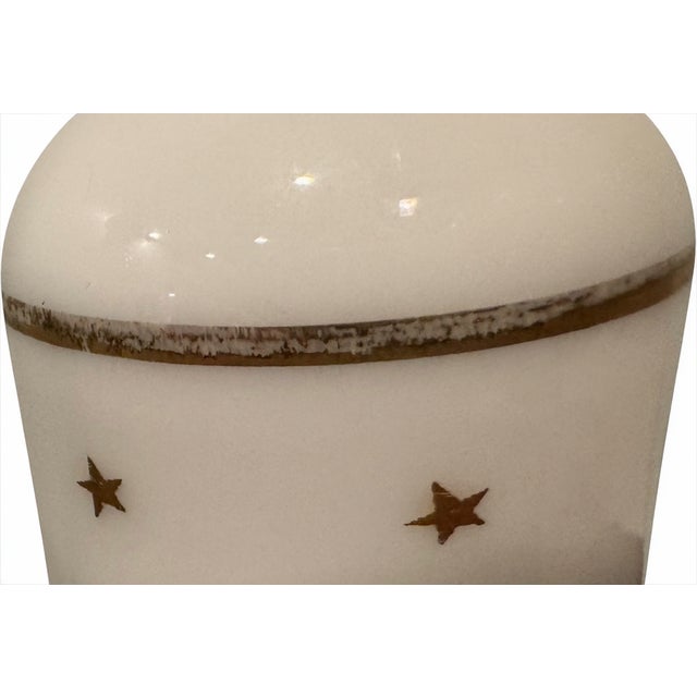 Antique Portieux Vallerysthal French White Opaline Gold Star Apothecary Bottles — Pair For Sale - Image 13 of 13