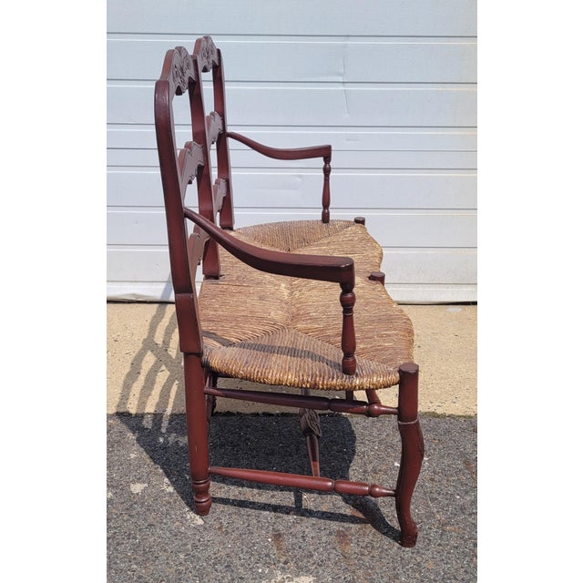Farmhouse Vintage Country French Settee Red Paint For Sale - Image 3 of 8