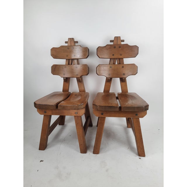 Brutalist Oak Dining Chairs, 1980s, Set of 2 For Sale - Image 9 of 9