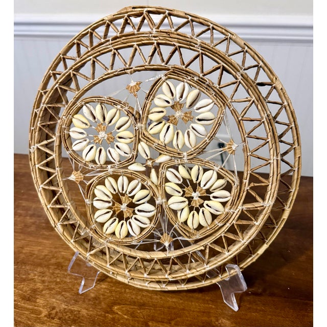 Late 20th Century Hand Woven Cowrie Shell Wall Hanging and Lidded Basket With Handle For Sale - Image 6 of 12