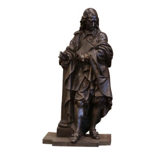 19th Century Patinated Spelter Figure of French Philosopher Blaise Pascal For Sale