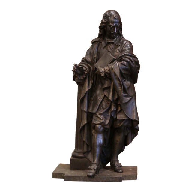 19th Century Patinated Spelter Figure of French Philosopher Blaise Pascal For Sale