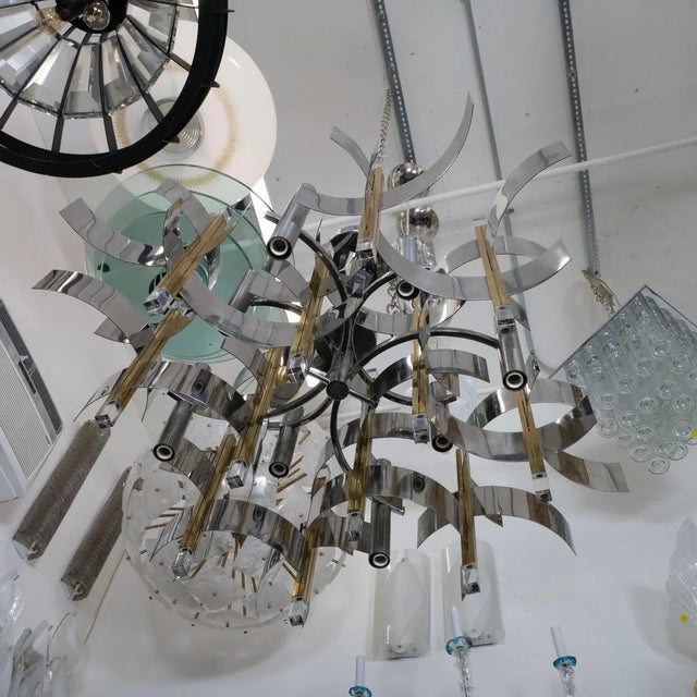 Mixed Metal "futura" Chandelier by Sciolari For Sale - Image 9 of 9