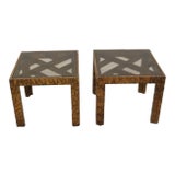 Mid Century Modern pair of end tables with glass tops For Sale