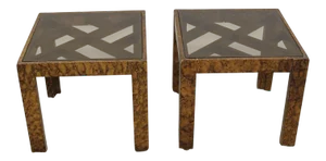 Mid Century Modern pair of end tables with glass tops
