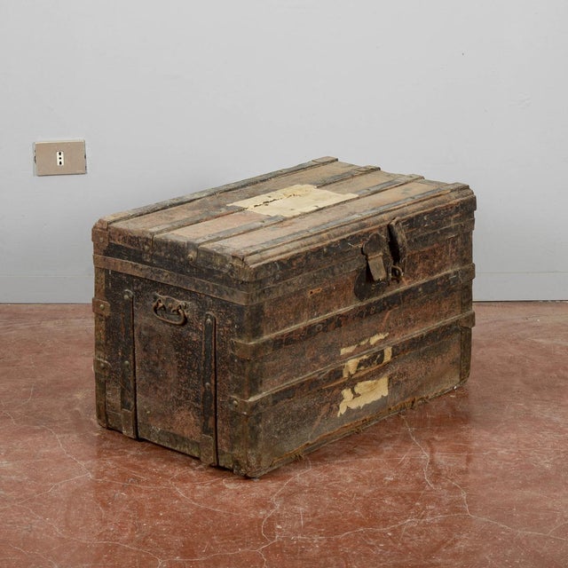 Vintage Wooden and Fabric Trunk For Sale - Image 15 of 17