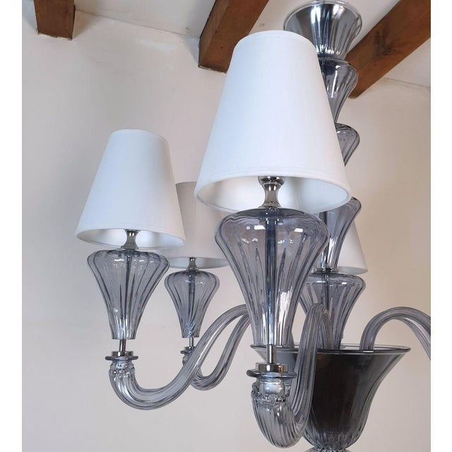 Blue 1990s Blue-Gray Murano Glass Mid Century Modern Chandelier For Sale - Image 8 of 12