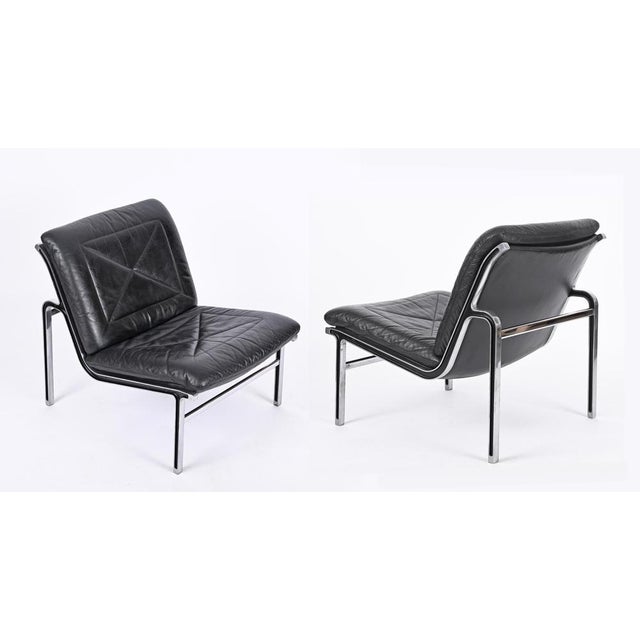 Set of Swiss Aluline Lounge Chairs in Black Leather by Andre Vandenbeuck for Strässle, 1960s For Sale - Image 13 of 18